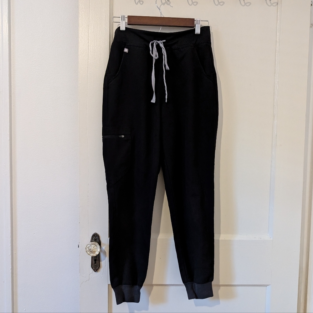 Figs Scrubs Small Petite Black High Waisted Zamora Joggers SP